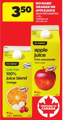 NO NAME® ORANGE OR APPLE JUICE, 1.75 L