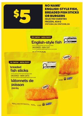 NO NAME® ENGLISH-STYLE FISH, BREADED FISH STICKS OR BURGERS, 454 G