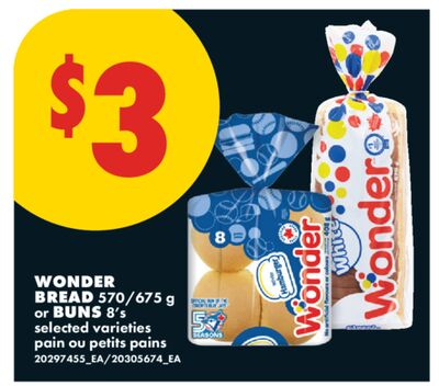 WONDER BREAD, 570/675 g or BUNS, 8's