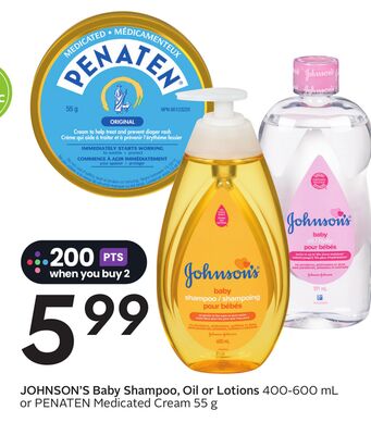 JOHNSON'S Baby Shampoo, Oil or Lotions, 400-600 mL or PENATEN Medicated Cream 55 g