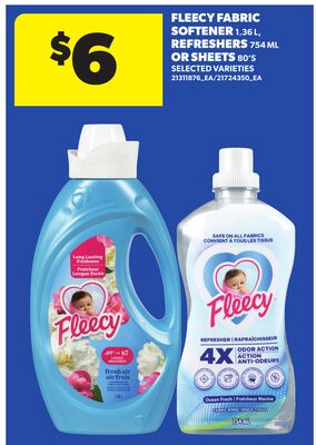 FLEECY FABRIC SOFTENER, 1,36 L, REFRESHERS, 754 ML OR SHEETS, 80'S
