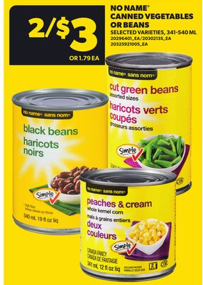 NO NAME® CANNED VEGETABLES OR BEANS, 341-540 ML