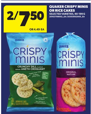 QUAKER CRISPY MINIS OR RICE CAKES, 90-199 G