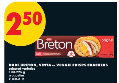 DARE BRETON, VINTA or VEGGIE CRISPS CRACKERS, 100-225 g